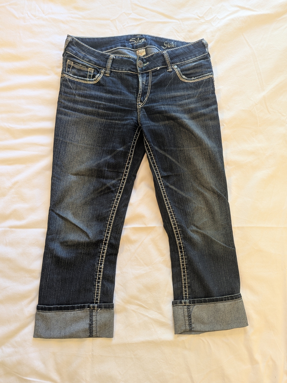 Silver Jeans Suki Dark Blue Cropped Cuffed Jeans